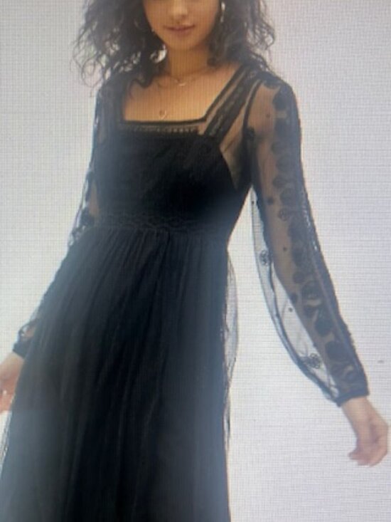 Urban Outfitters Dresses & Skirts - Urban Outfitters Hope Embroidered Long Sleeve Lush Black Lace Slip Midi Dress
